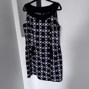 Connected Apparel Black and White Patterned Mini Dress